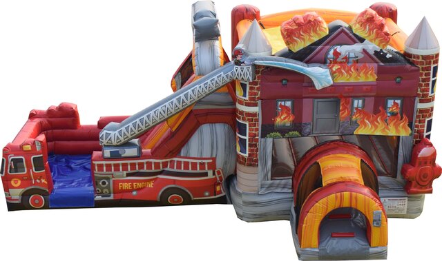 Fire House Dual Lane Bounce House Combo (Wet)